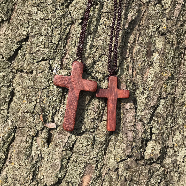 Handcrafted Red Sandalwood Cross Necklace — Simple Devotion, Everyday Wear