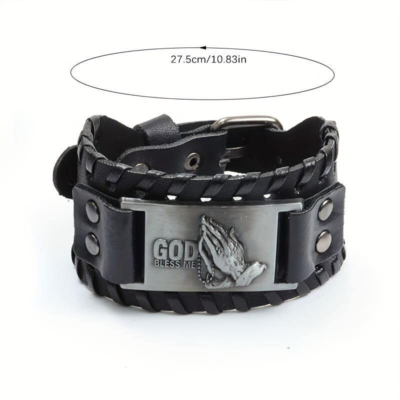 Praying-Hands Leather Bracelet: Bold Badge of Blessing