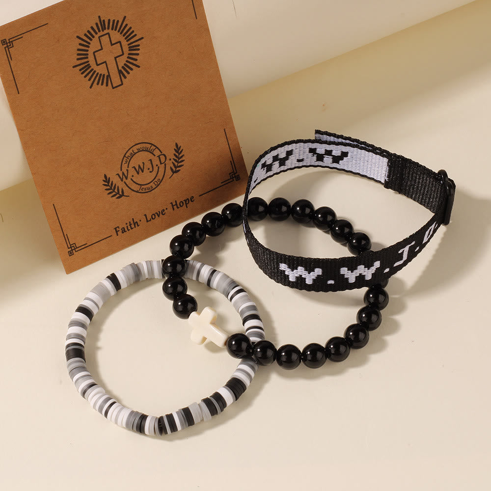 Faith Prompt Bracelet with Cross Bead & WWJD Card: Gift-Ready Keepsake