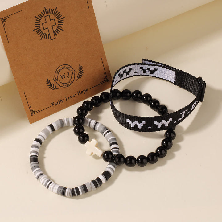 Faith Prompt Bracelet with Cross Bead & WWJD Card: Gift-Ready Keepsake