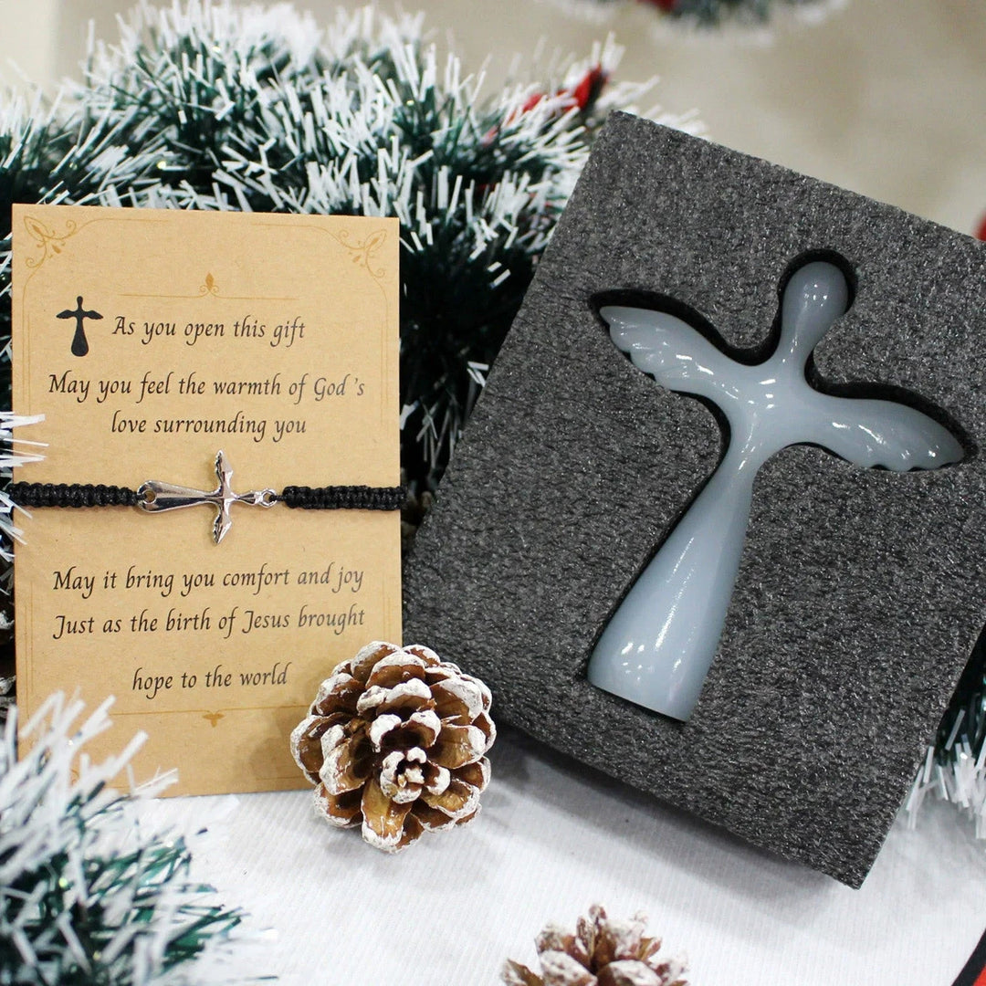 Cross Bracelet & Guardian Angel Cross Set: Tactile Faith Reminder for Daily Moments