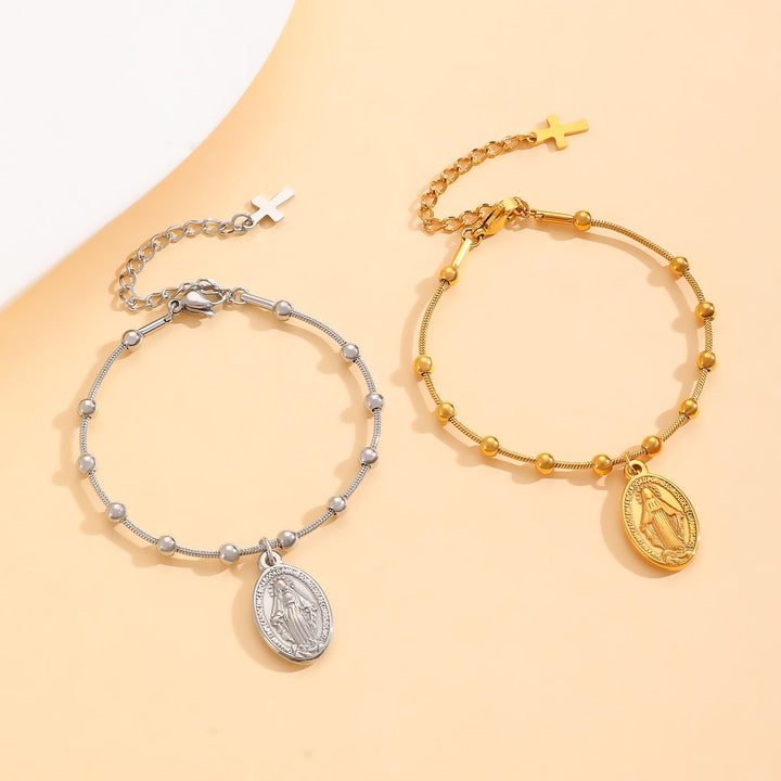 Our Lady Medal with Cross Accent Bracelet: Faith & Care Reminder for Daily Wear
