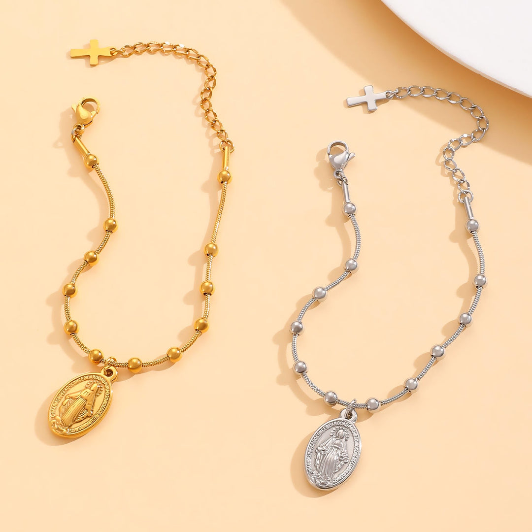 Our Lady Medal with Cross Accent Bracelet: Faith & Care Reminder for Daily Wear