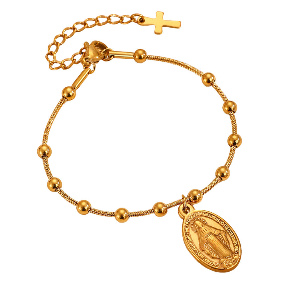 Our Lady Medal with Cross Accent Bracelet: Faith & Care Reminder for Daily Wear