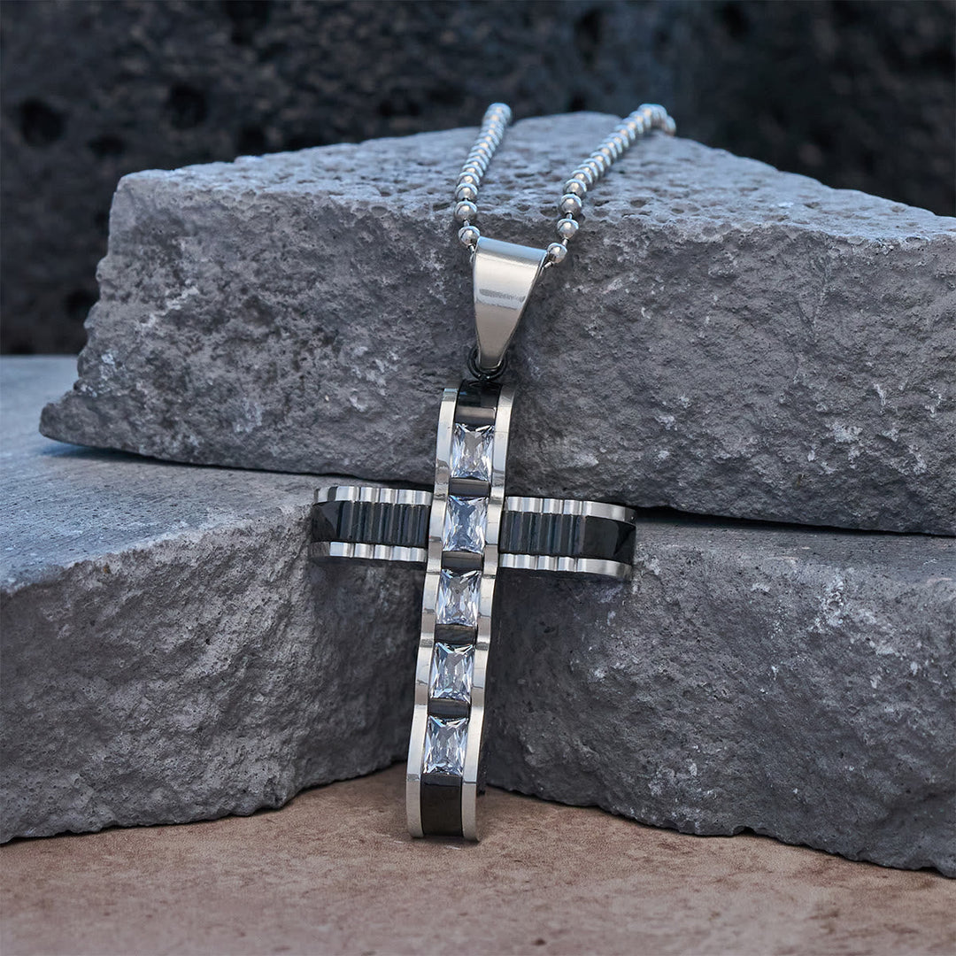 4-Color Alloy Zircon Cross Necklace: Small Daily Faith Token for Personal Style