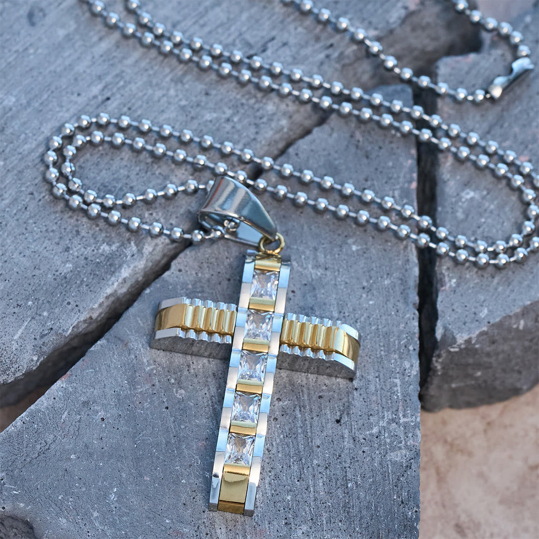 4-Color Alloy Zircon Cross Necklace: Small Daily Faith Token for Personal Style