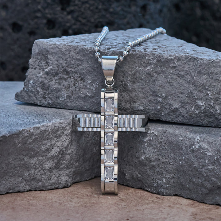 4-Color Alloy Zircon Cross Necklace: Small Daily Faith Token for Personal Style