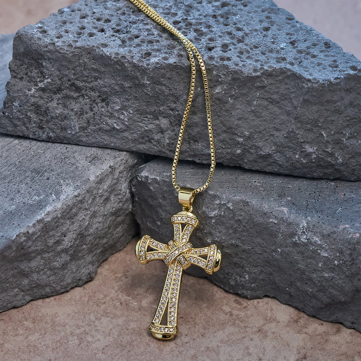 Copper Zircon Cross with Knot Necklace: Faith & Radiance Reminder for Daily Wear