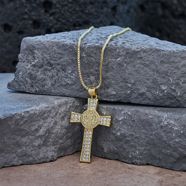 St. Benedict Emblem Series Cross Necklace: Faith & Grace Reminder for Daily Wear