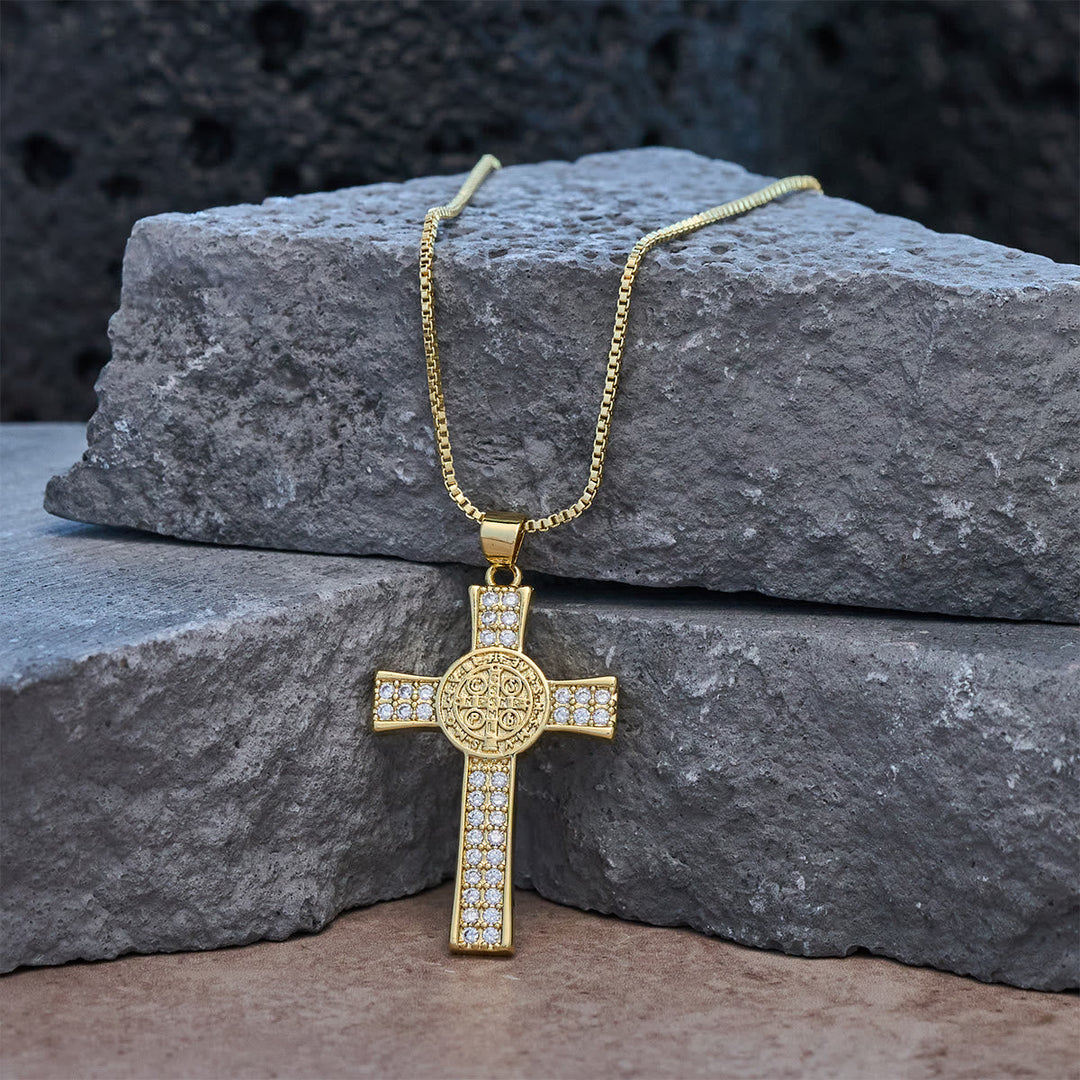 St. Benedict Emblem Series Cross Necklace: Faith & Grace Reminder for Daily Wear