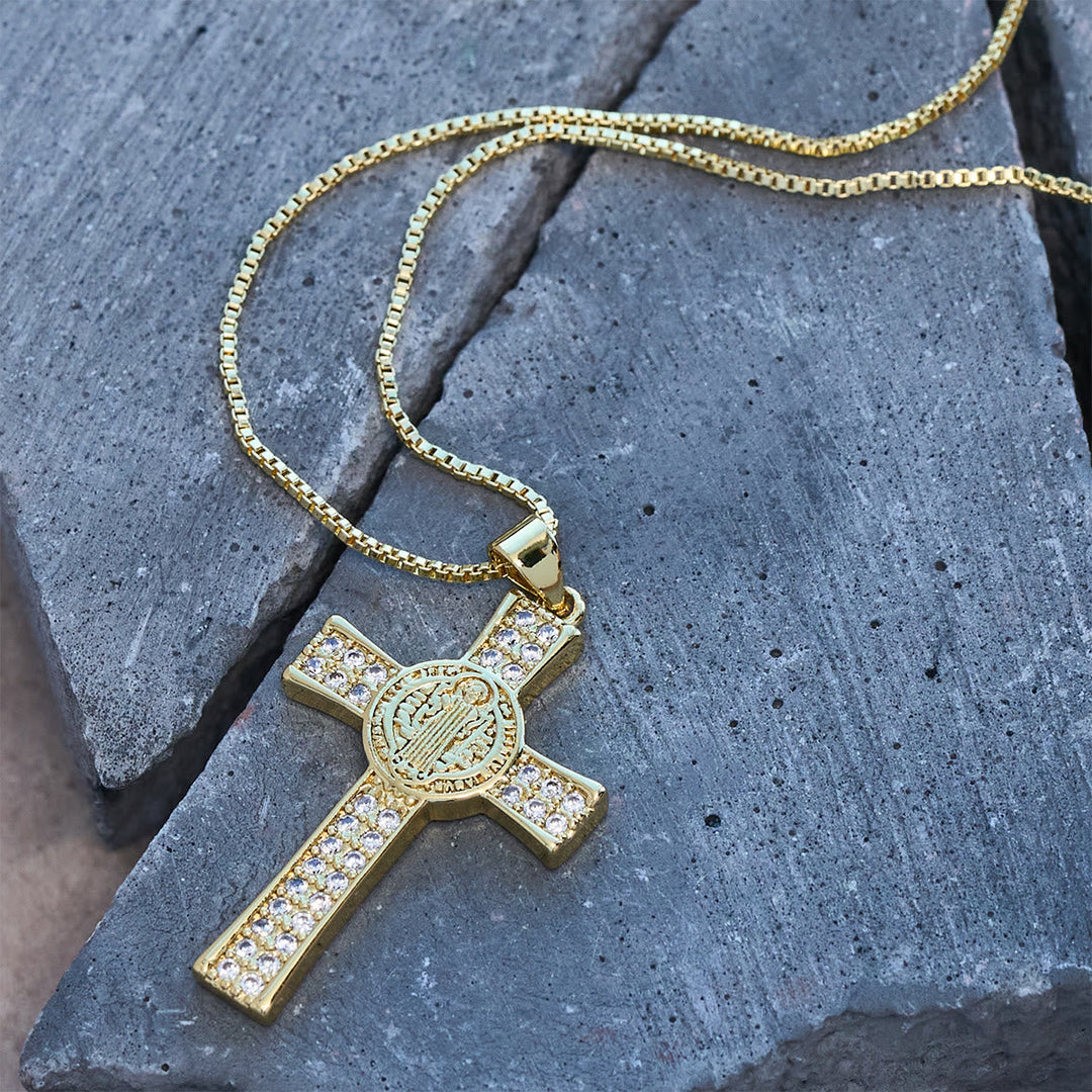St. Benedict Emblem Series Cross Necklace: Faith & Grace Reminder for Daily Wear