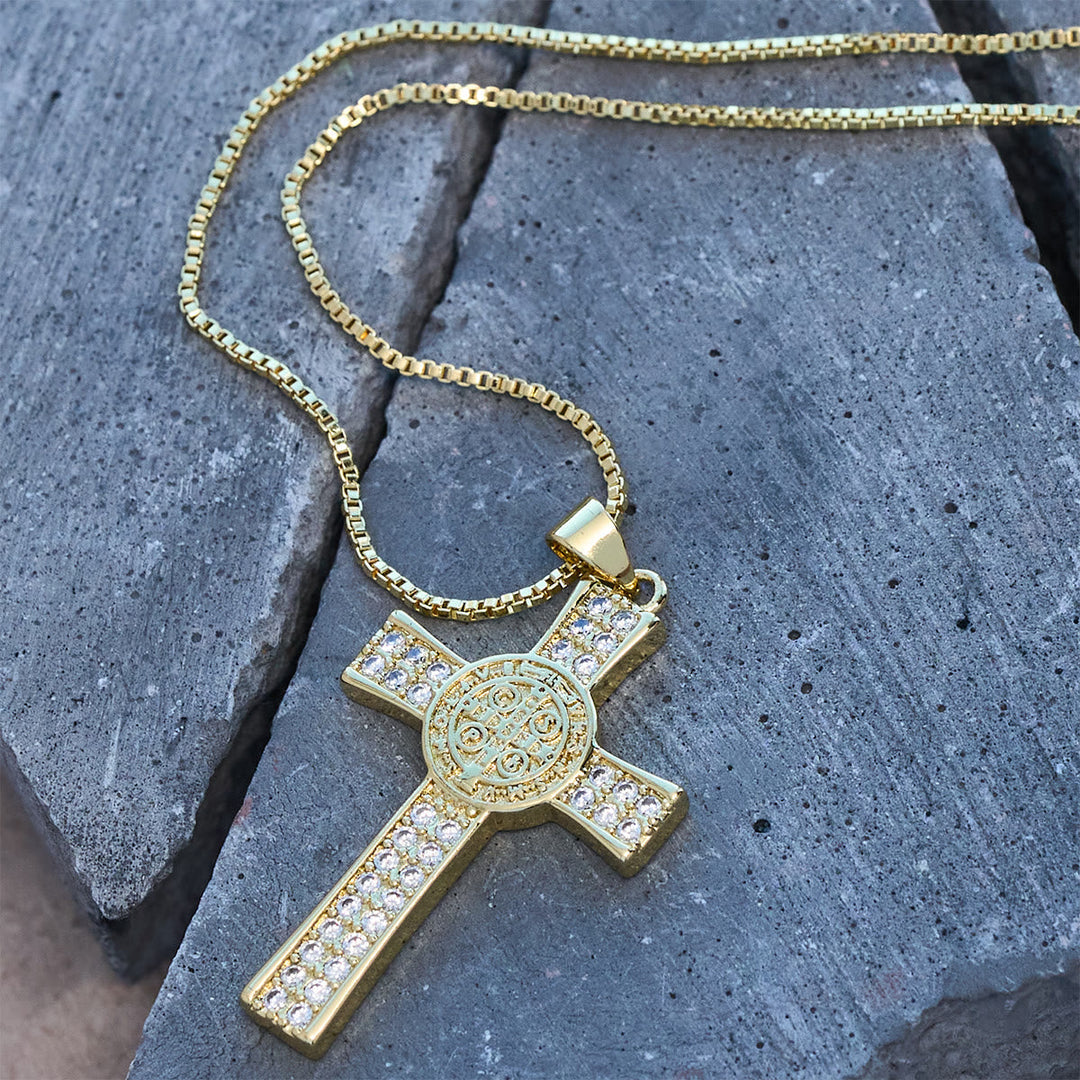 St. Benedict Emblem Series Cross Necklace: Faith & Grace Reminder for Daily Wear
