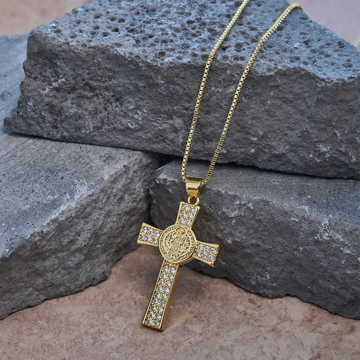 St. Benedict Emblem Series Cross Necklace: Faith & Grace Reminder for Daily Wear