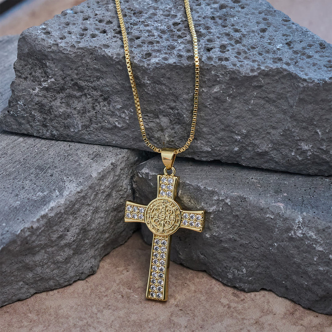 St. Benedict Emblem Series Cross Necklace: Faith & Grace Reminder for Daily Wear