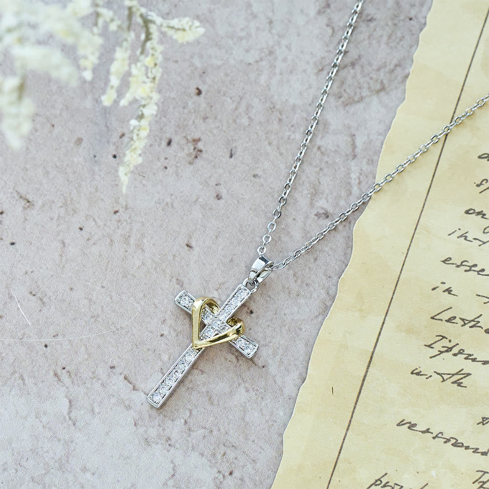 Dual - Tone Heart & Cross Necklace with Zircons: Fusion of Love and Faith
