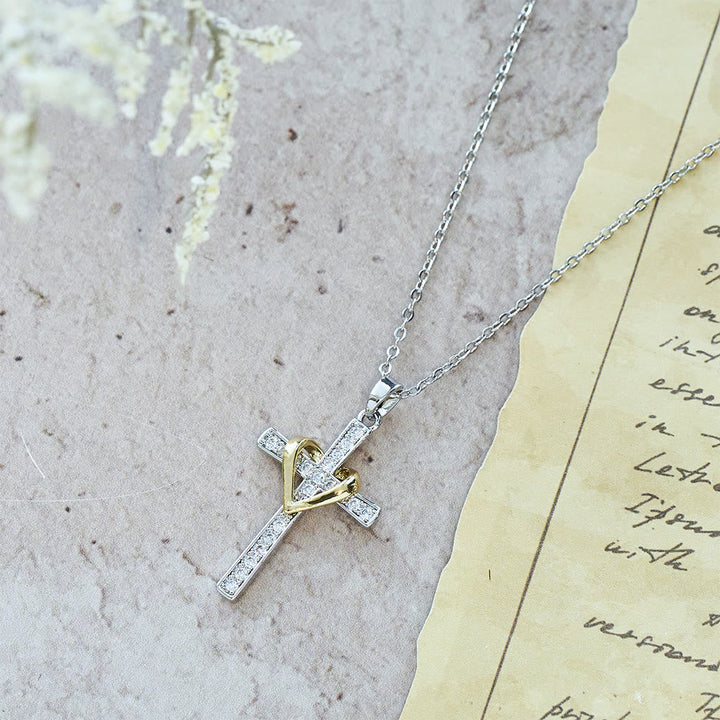 Dual - Tone Heart & Cross Necklace with Zircons: Fusion of Love and Faith
