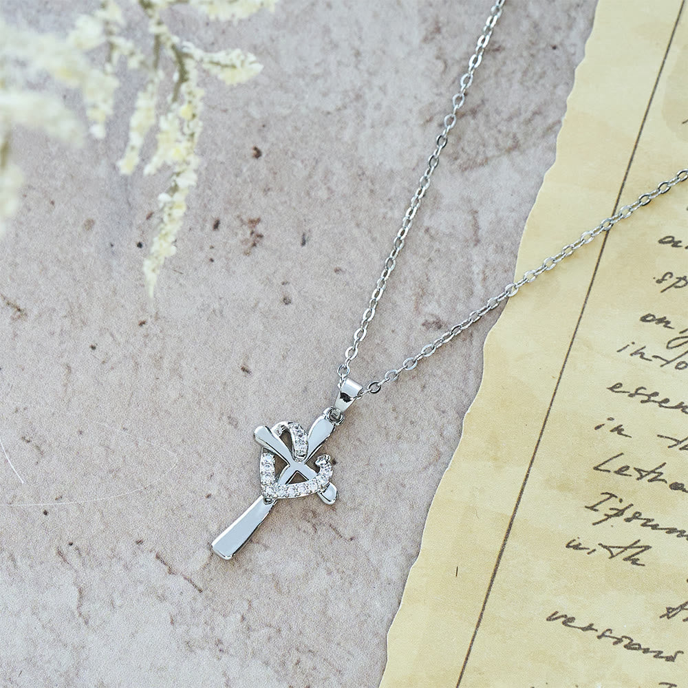 Dual - Tone Heart & Cross Necklace with Zircons: Fusion of Love and Faith