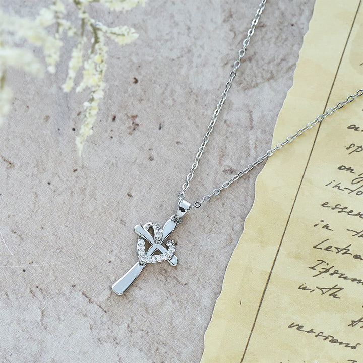 Dual - Tone Heart & Cross Necklace with Zircons: Fusion of Love and Faith