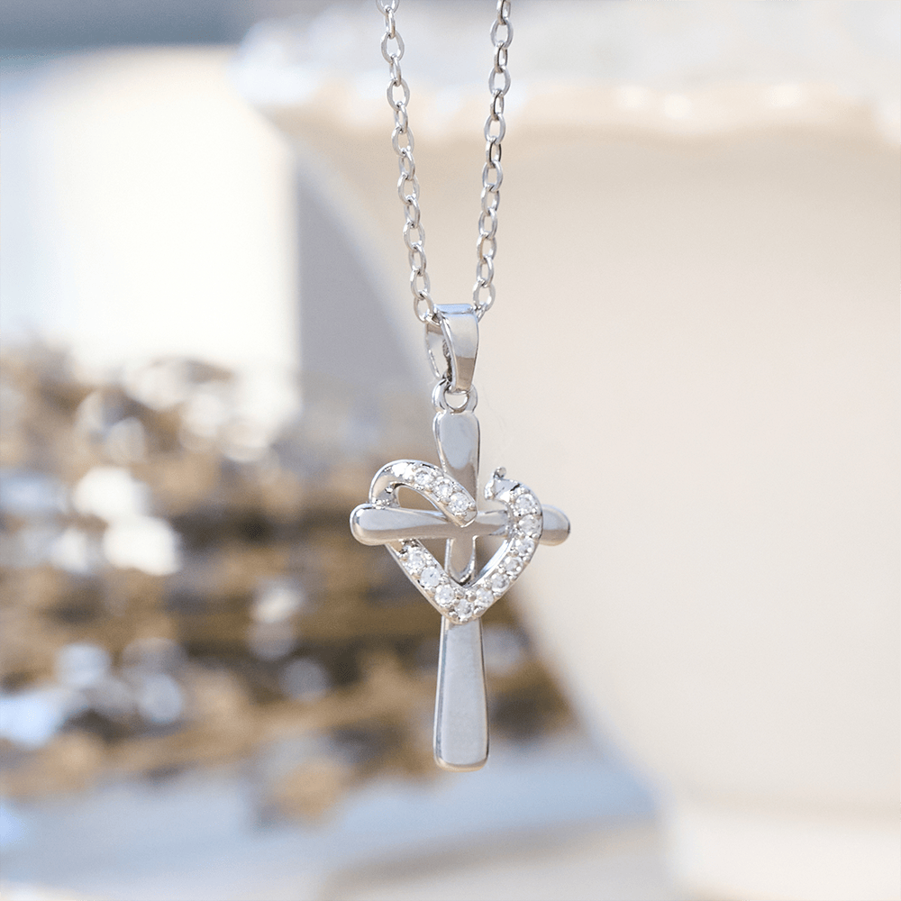 Dual - Tone Heart & Cross Necklace with Zircons: Fusion of Love and Faith
