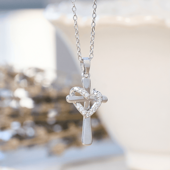 Dual - Tone Heart & Cross Necklace with Zircons: Fusion of Love and Faith