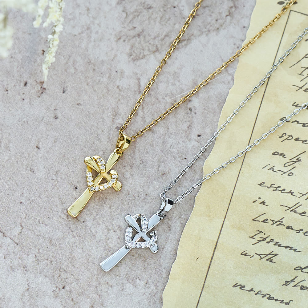 Dual - Tone Heart & Cross Necklace with Zircons: Fusion of Love and Faith