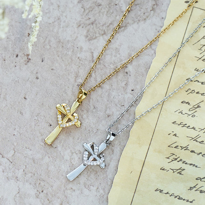 Dual - Tone Heart & Cross Necklace with Zircons: Fusion of Love and Faith
