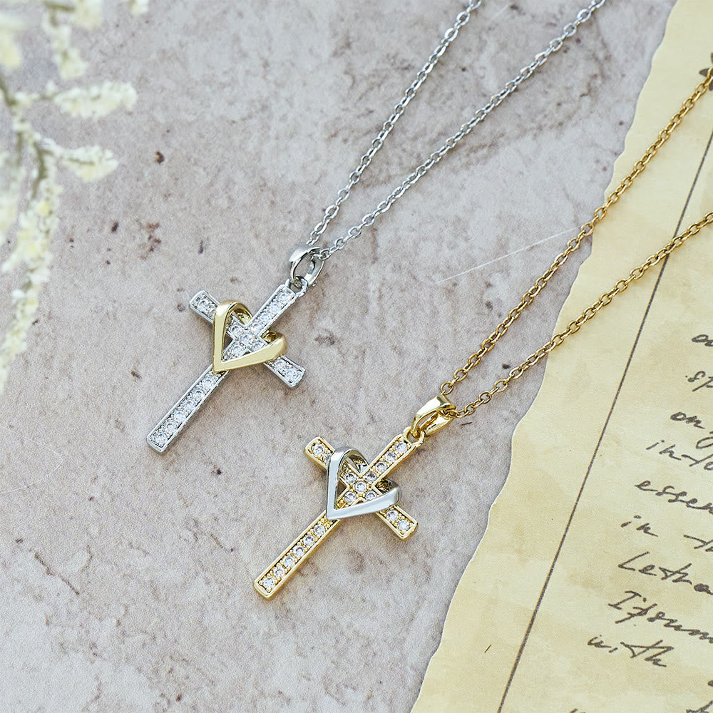 Dual - Tone Heart & Cross Necklace with Zircons: Fusion of Love and Faith