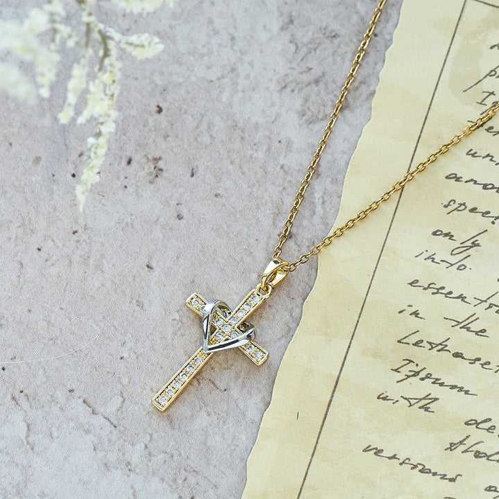 Dual - Tone Heart & Cross Necklace with Zircons: Fusion of Love and Faith