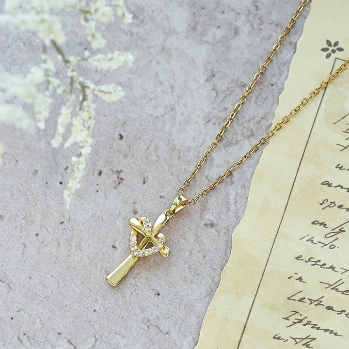 Dual - Tone Heart & Cross Necklace with Zircons: Fusion of Love and Faith