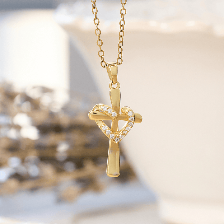 Dual - Tone Heart & Cross Necklace with Zircons: Fusion of Love and Faith