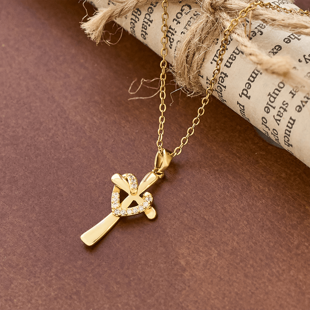 Dual - Tone Heart & Cross Necklace with Zircons: Fusion of Love and Faith