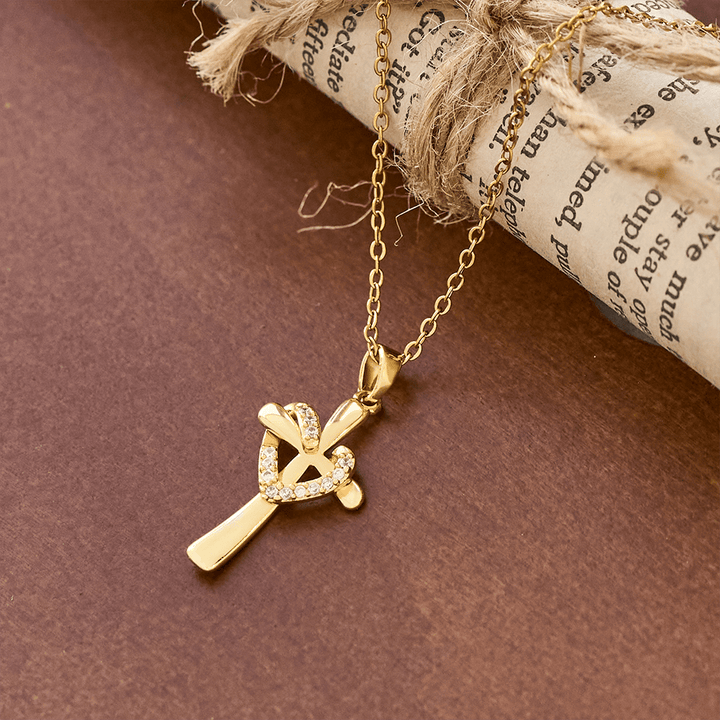Dual - Tone Heart & Cross Necklace with Zircons: Fusion of Love and Faith