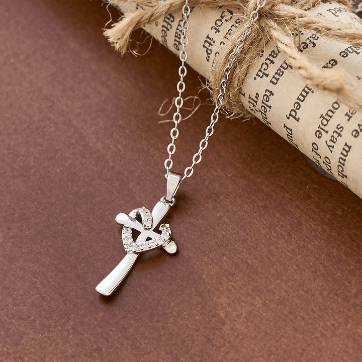 Dual - Tone Heart & Cross Necklace with Zircons: Fusion of Love and Faith