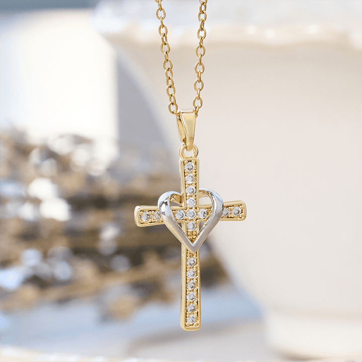 Dual - Tone Heart & Cross Necklace with Zircons: Fusion of Love and Faith