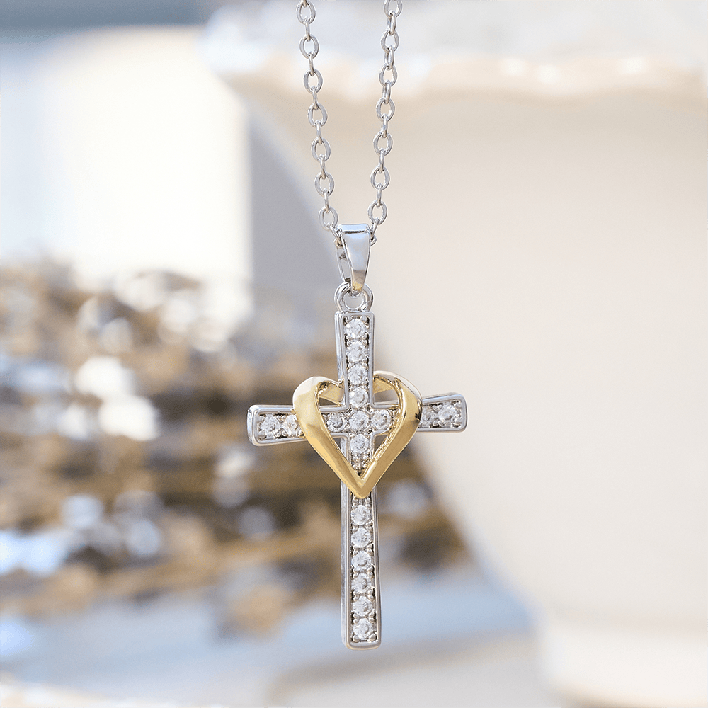 Dual - Tone Heart & Cross Necklace with Zircons: Fusion of Love and Faith