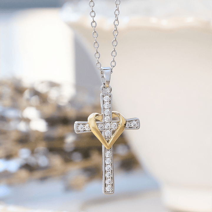 Dual - Tone Heart & Cross Necklace with Zircons: Fusion of Love and Faith