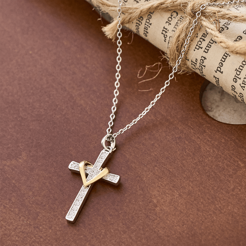 Dual - Tone Heart & Cross Necklace with Zircons: Fusion of Love and Faith