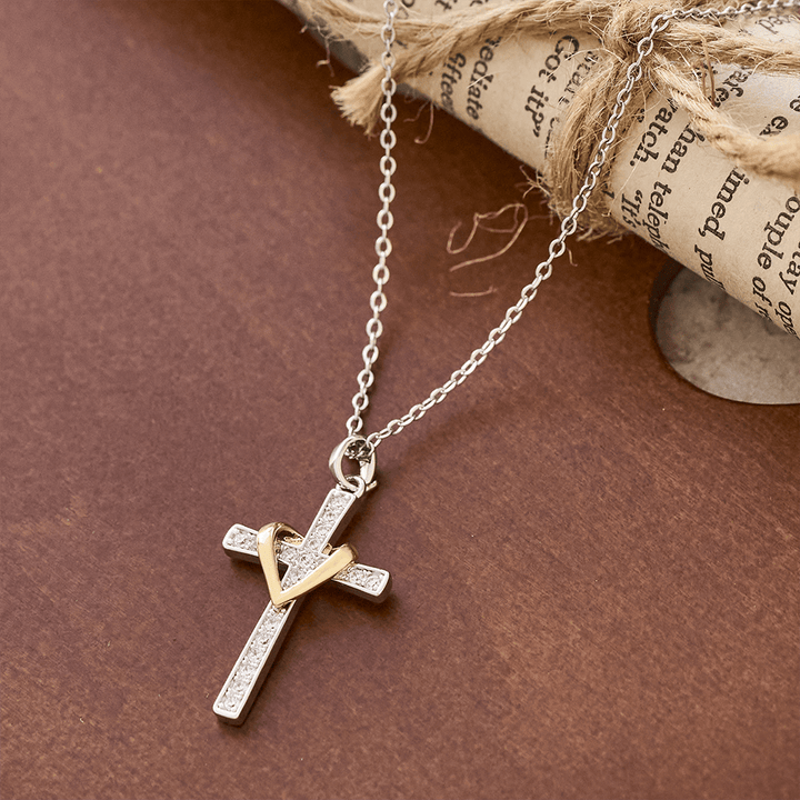 Dual - Tone Heart & Cross Necklace with Zircons: Fusion of Love and Faith