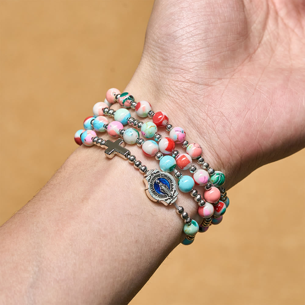 6mm Pastel UV-Glow Rosary Bracelet: Pastel Hues & Illuminated Devotion