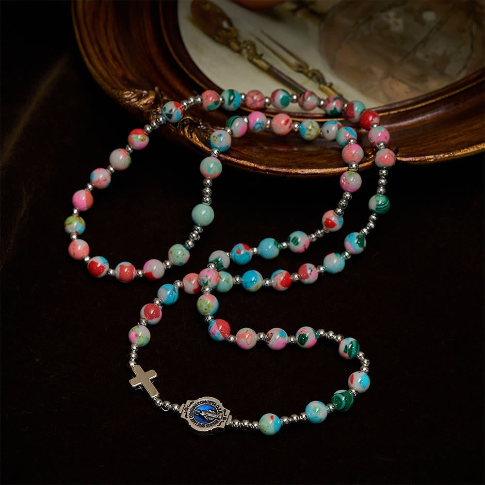 6mm Pastel UV-Glow Rosary Bracelet: Pastel Hues & Illuminated Devotion