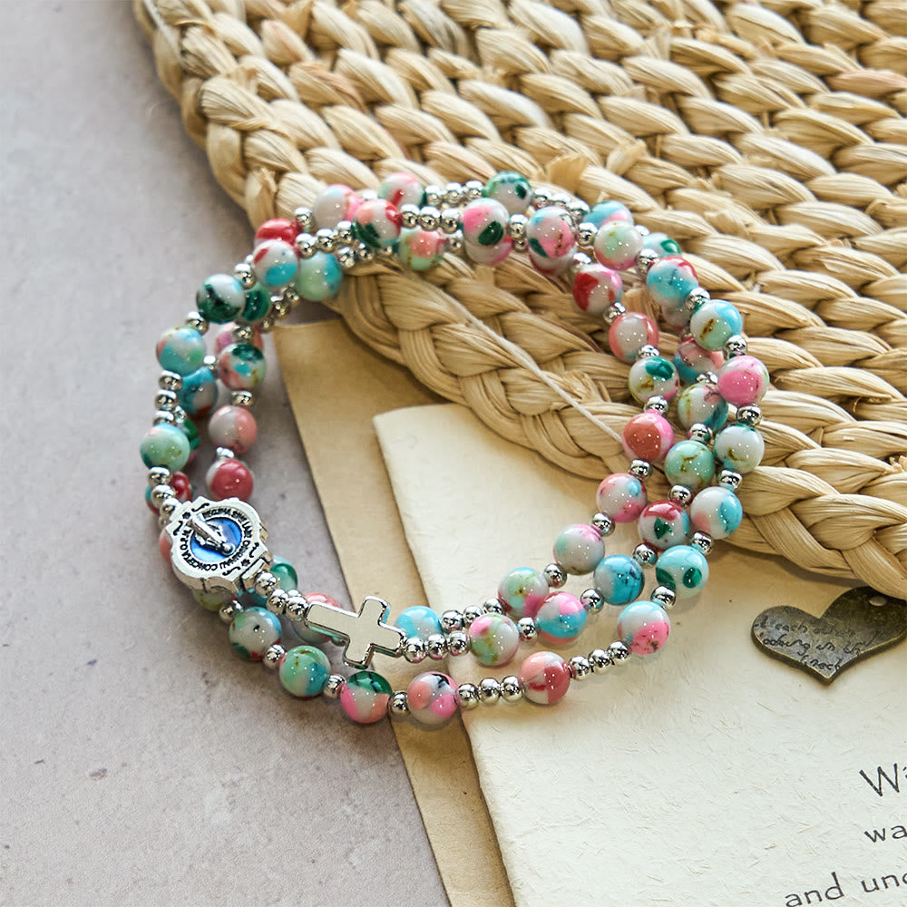 6mm Pastel UV-Glow Rosary Bracelet: Pastel Hues & Illuminated Devotion