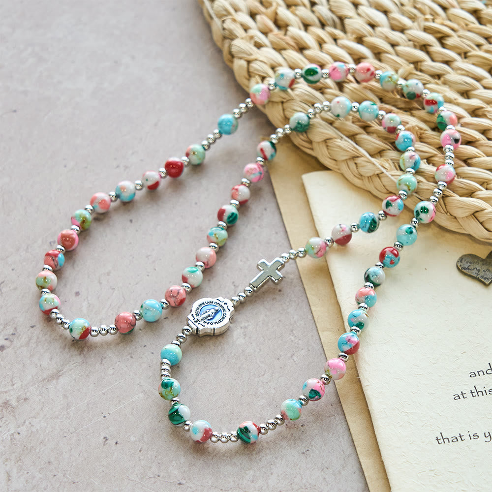 6mm Pastel UV-Glow Rosary Bracelet: Pastel Hues & Illuminated Devotion