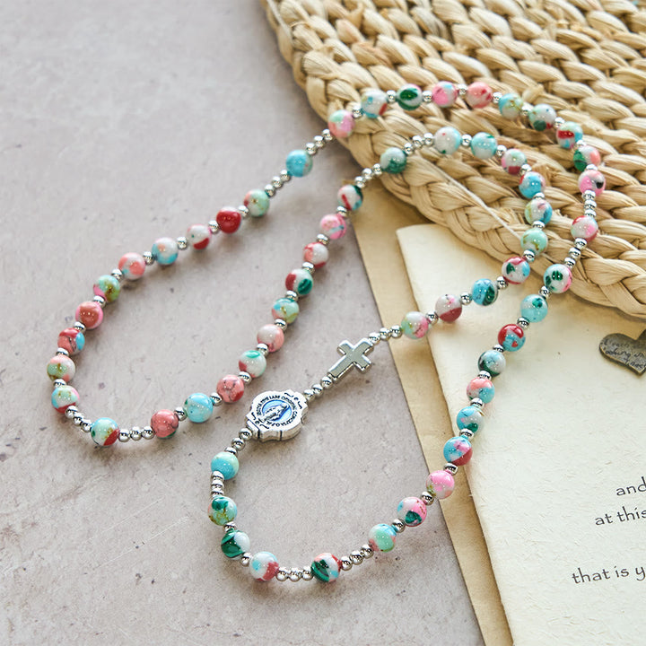 6mm Pastel UV-Glow Rosary Bracelet: Pastel Hues & Illuminated Devotion