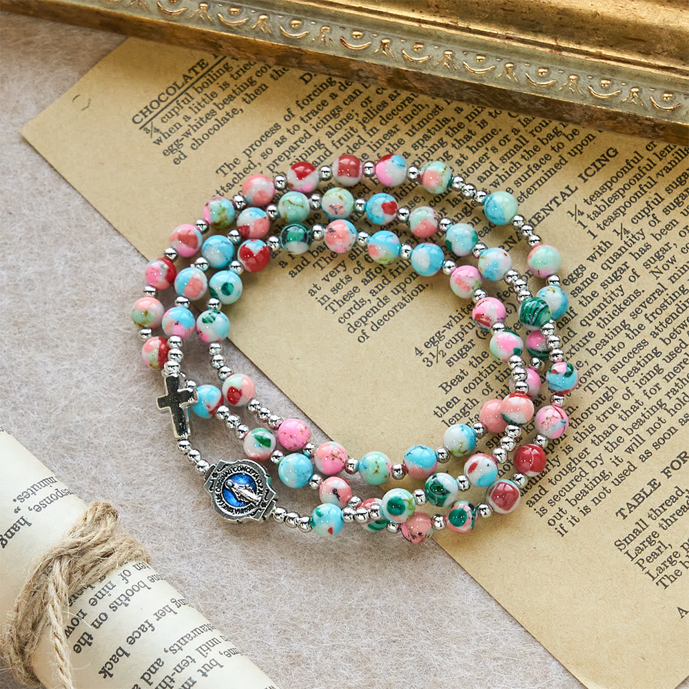 6mm Pastel UV-Glow Rosary Bracelet: Pastel Hues & Illuminated Devotion