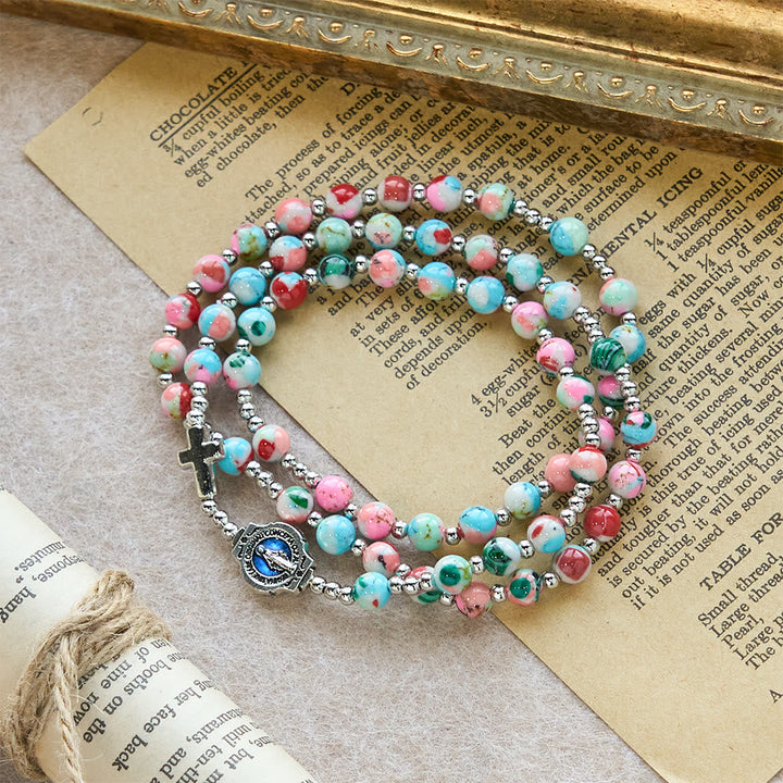 6mm Pastel UV-Glow Rosary Bracelet: Pastel Hues & Illuminated Devotion