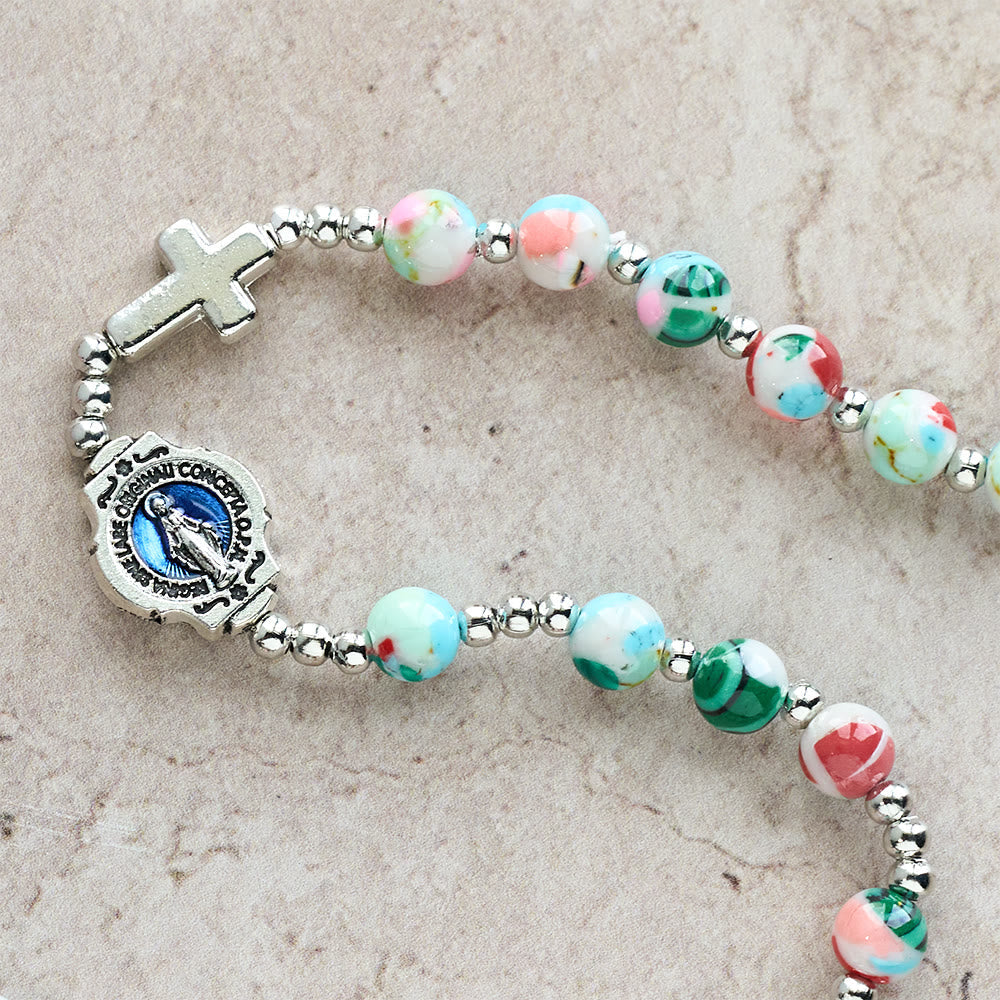 6mm Pastel UV-Glow Rosary Bracelet: Pastel Hues & Illuminated Devotion