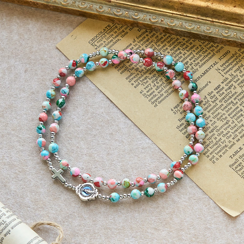 6mm Pastel UV-Glow Rosary Bracelet: Pastel Hues & Illuminated Devotion
