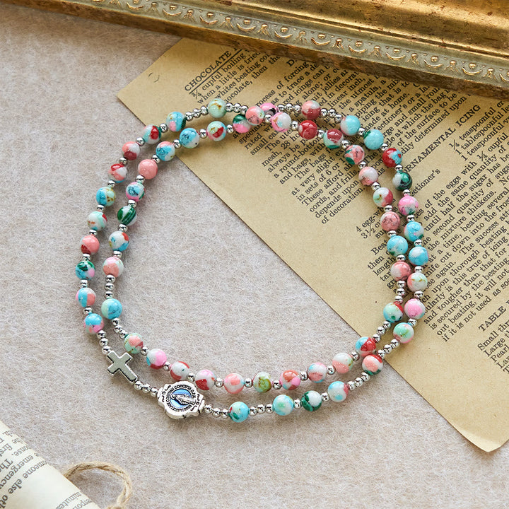 6mm Pastel UV-Glow Rosary Bracelet: Pastel Hues & Illuminated Devotion