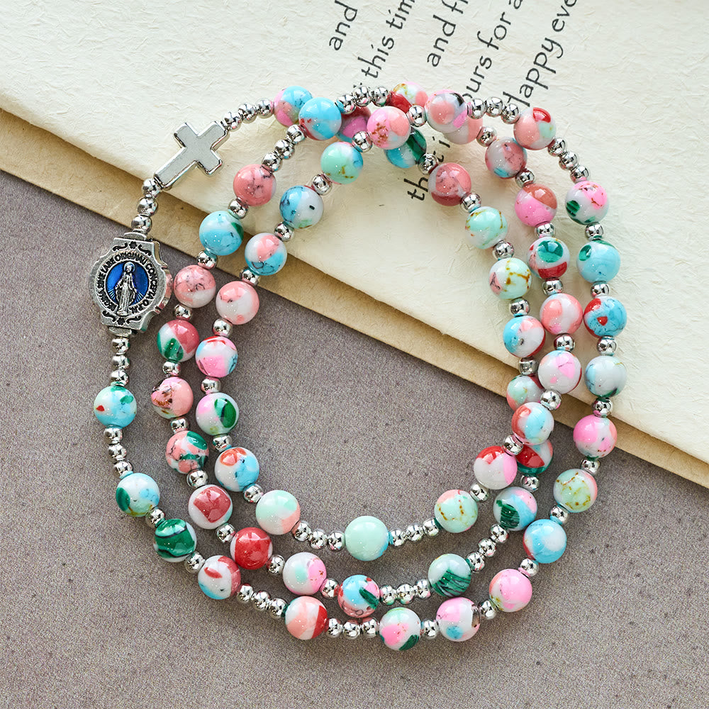 6mm Pastel UV-Glow Rosary Bracelet: Pastel Hues & Illuminated Devotion