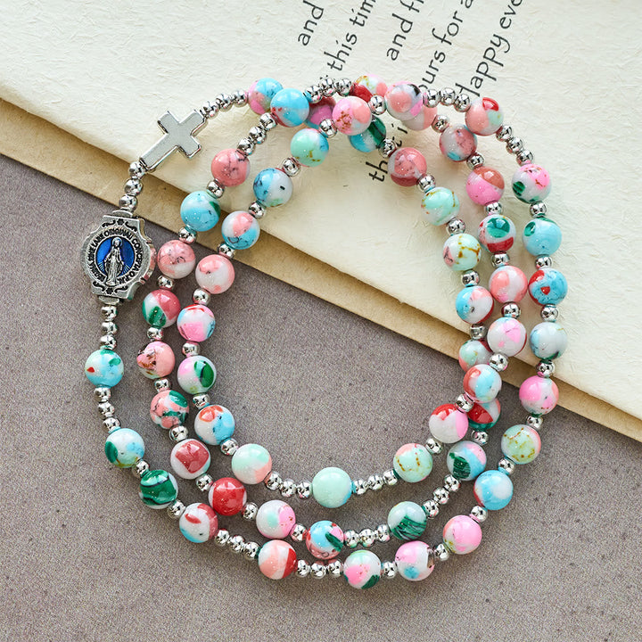 6mm Pastel UV-Glow Rosary Bracelet: Pastel Hues & Illuminated Devotion